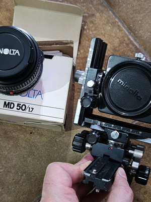Minolta focusing rail and used MD 50mm macro lens