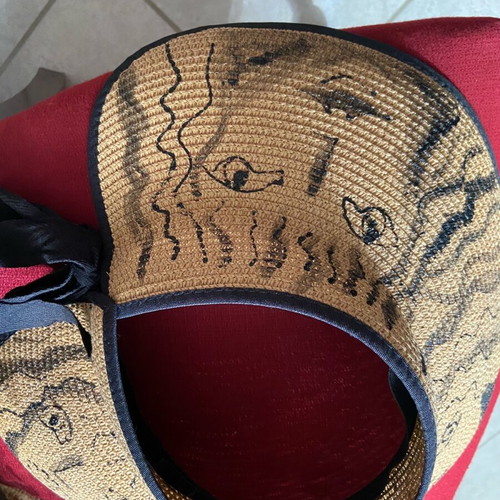Hand-painted hat new, open top, folds easily