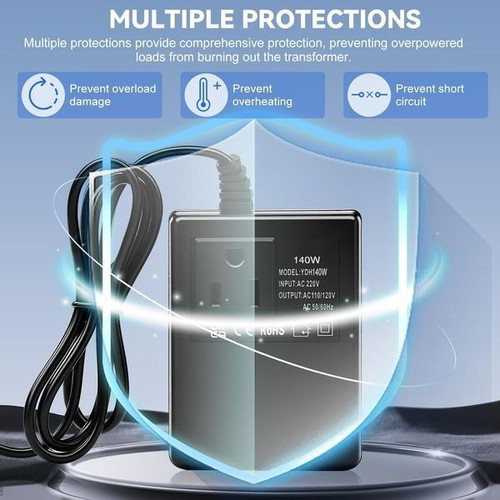 Voltage converter 220 V to 110 V, 140 W, EU to US
