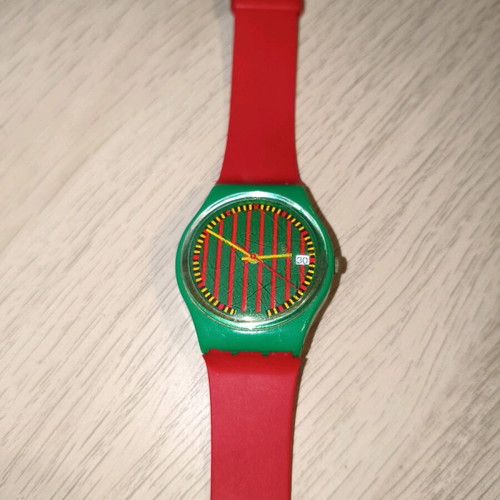 Swatch vintage watch used, green/red, Swiss Made