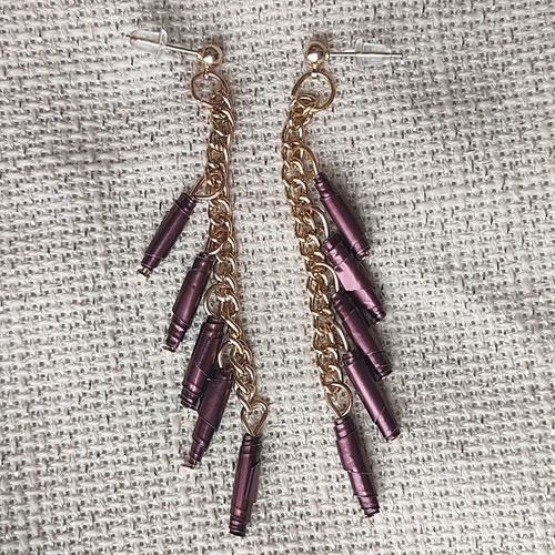 Aluminum earrings purple with gold chain made to order