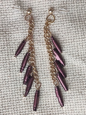 Aluminum earrings purple with gold chain made to order