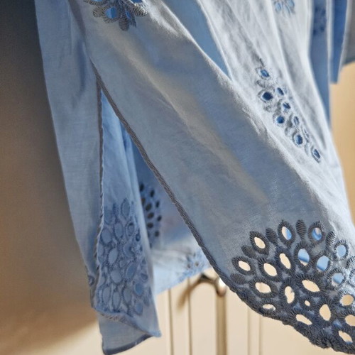 Zara oversized blouse with cutout embroidery, blue, size S