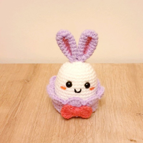 Easter bunny in lilac knitted basket handmade made to order