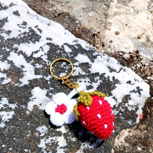Knitted strawberry keychain new, handmade red