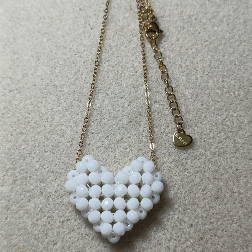 Necklace handmade heart with crystals, white, new