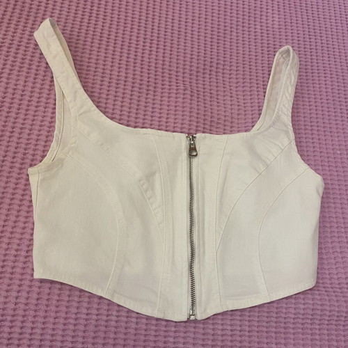 White denim top with zipper, like new, size S