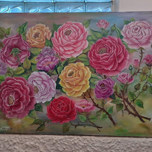 Oil painting canvas 100x66 cm Roses like new