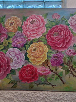 Oil painting canvas 100x66 cm Roses like new