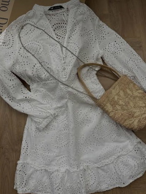 Zara φόρεμα με κεντήματα σε λευκό, μέγεθος S