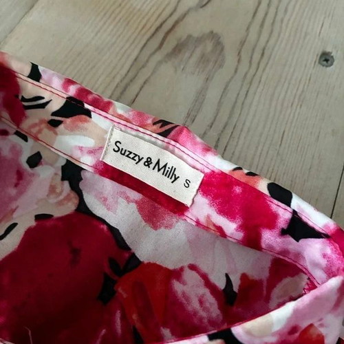 Suzzy & Milly midi dress with front button shirt style, floral pink