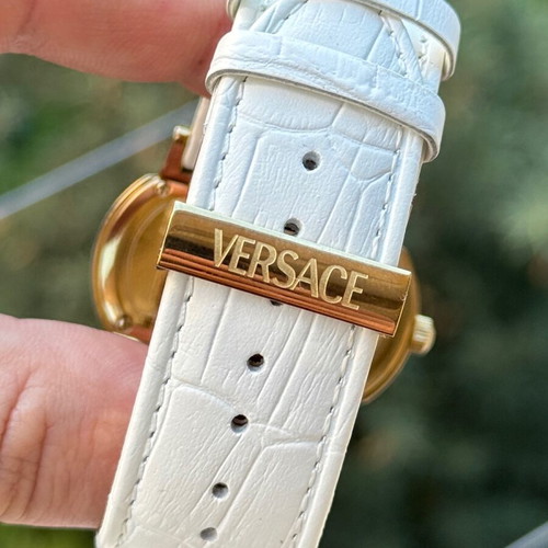 Versace Ladies Watch Used Gold Plated Steel With Mother Of Pearl Dial