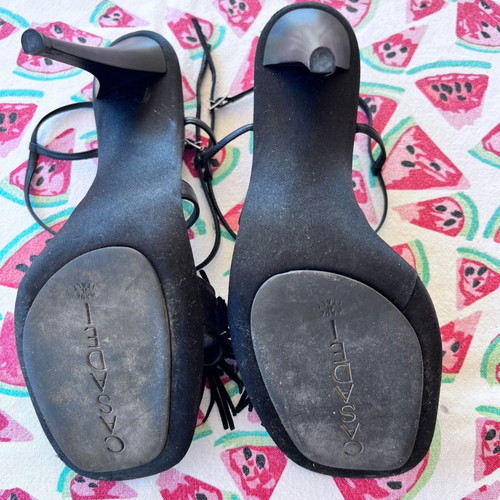 Casadei sandals used, black suede with satin, size 39, 10 cm heel