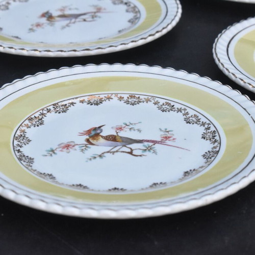 Keramikos porcelain plates set of 5 used with bird and gold details