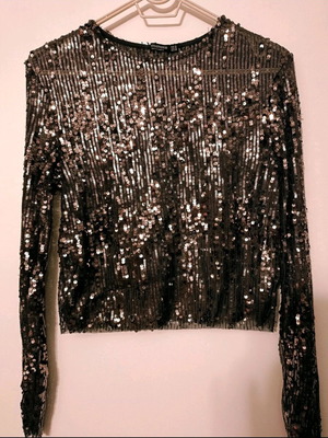 Stradivarius Sheer T-Shirt new, black-silver, size M