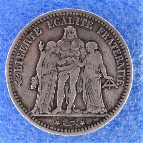 5 francs 1849 coin used, France Third Republic