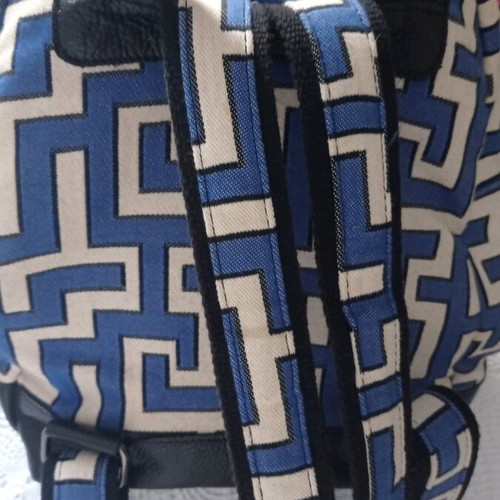 EL BAGS backpack like new, canvas with leather details, blue-white