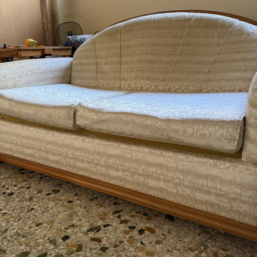 Sofa and armchair used, good condition with wooden frame and fabric
