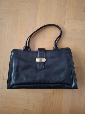 Vintage black leather handbag used, genuine calfskin