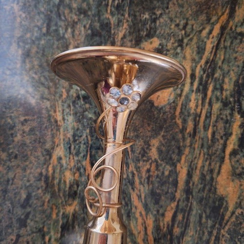 Metal Gold Plated Candleholder 24k with Flower Design and Crystals like new