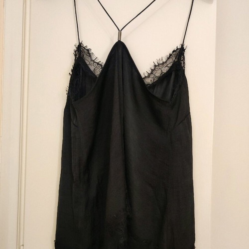 Black camisole blouse used, size Small, lace and satin matte finish