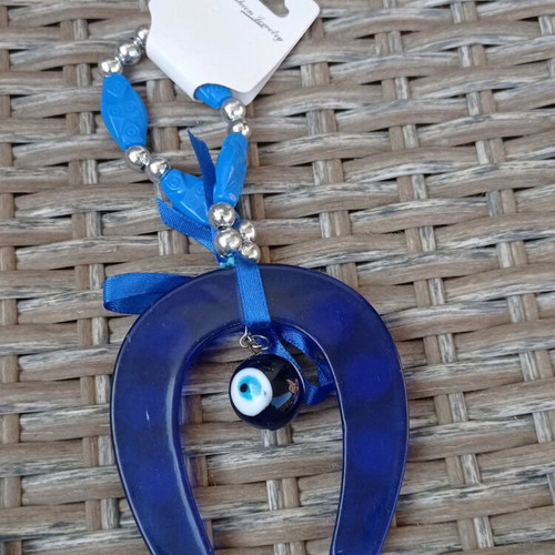 Wall decor new in blue tones with horseshoe and ceramic from Rhodes