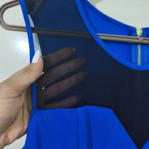 Peplum Style Blue Midi Dress like new with black mesh detail