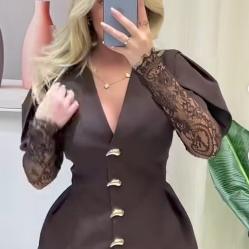 Club brown set new, blazer with lace sleeves and pants XL 42