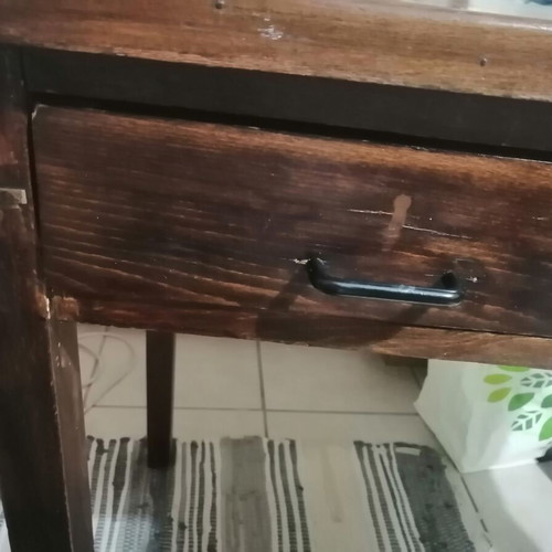 Interwar desk used, solid wood with two drawers