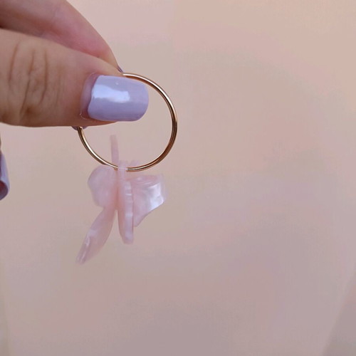 Earrings like new gold hoop with pink flower, summer design