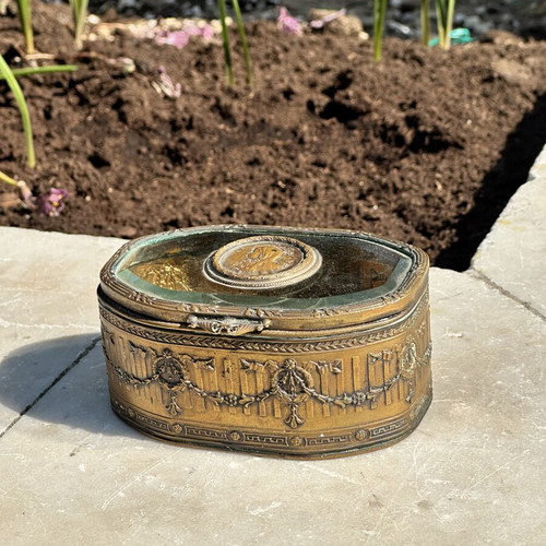 Antique French Style Bronze Jewelry Box with Glass Lid used