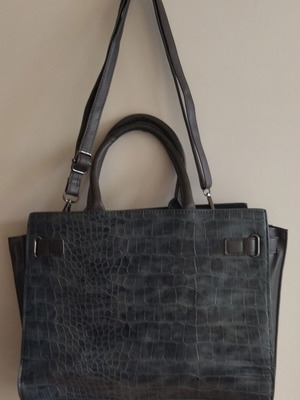 Δερμάτινη χειροποίητη τσάντα Bpc Bonprix Collection νέα, γκρι και μπλε