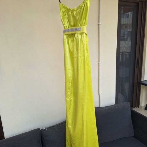 C-Throu satin strapless dress yellow lime like new, sizes S-M