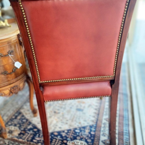 Leather armchair classic English style, deep burgundy