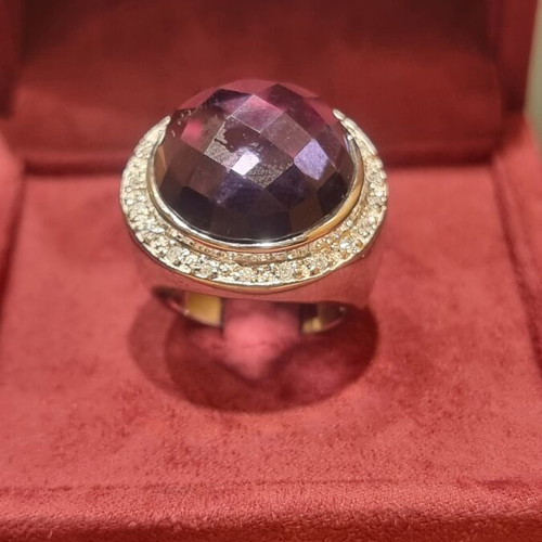 Silver 925 ring with amethyst and zircon, new