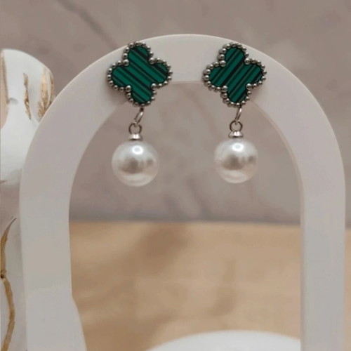 Steel earrings with pearl new, stainless silver color