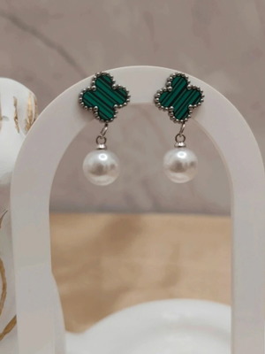 Steel earrings with pearl new, stainless silver color
