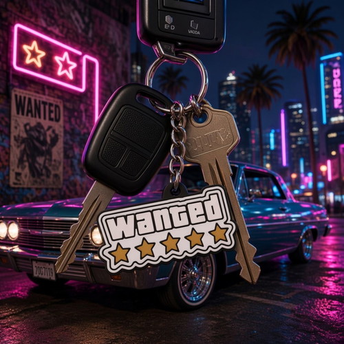 Wanted 3D Printed Keychain with 5 Gold Stars
