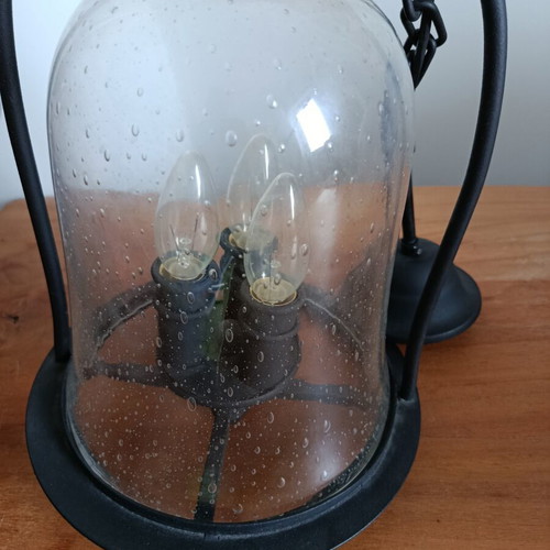 Viokef vintage hanging lantern light with bubble glass, three-light