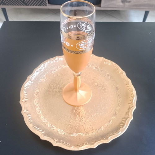 Tray with champagne glass used