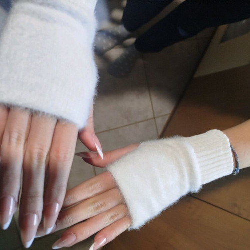 Women's half-finger gloves new, white knitted
