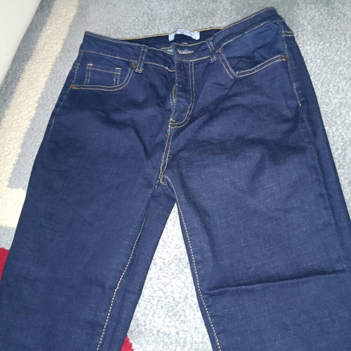 Elastic denim pants new, s-m, dark blue with red details