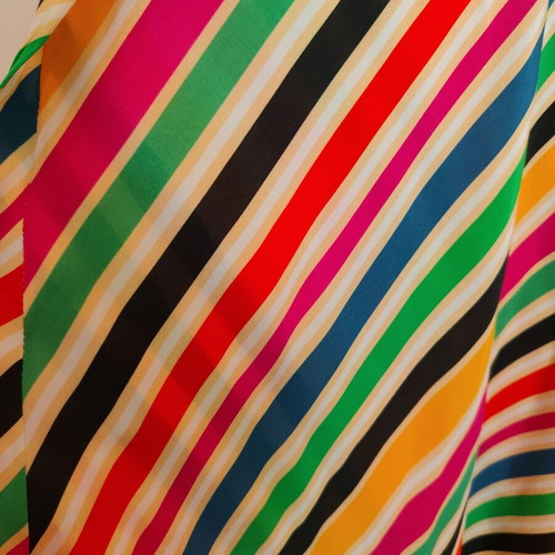 Striped multicolored midi dress with satin texture one size