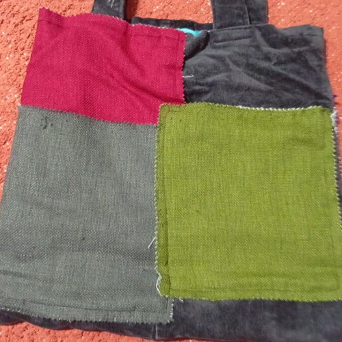 Boho Patchwork Tote Bag used, shoulder, black and purple