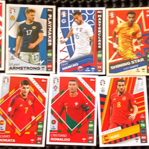 Match Attax Euro24 cards like new, 9 pieces with double Alvaro Morata