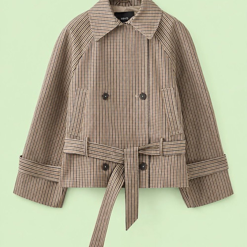 Mango short trench coat, beige and brown, size M