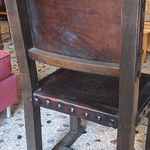 Chairs set of 2 made of solid walnut wood with genuine calf leather like new