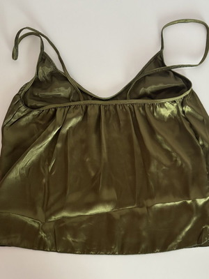Satin pajama set khaki and white top & shorts, new, size M
