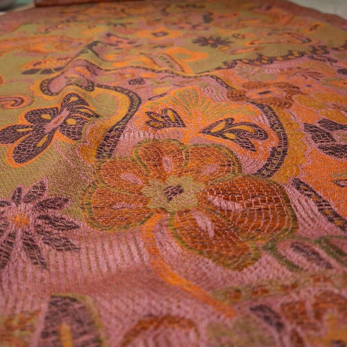 Pashmina scarf like new 100% cashmere pink gold floral design