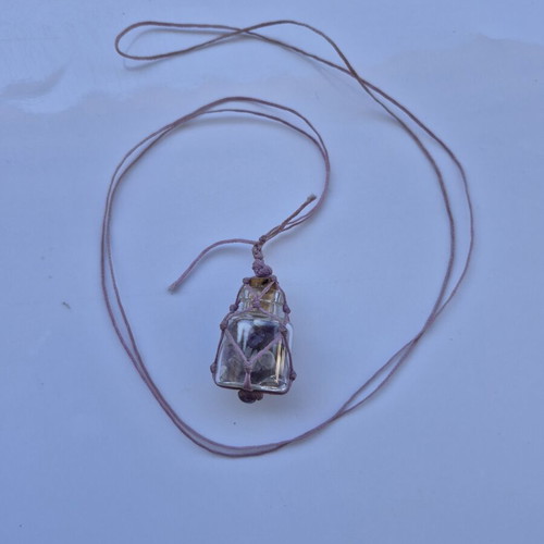 Amethyst pendant bottle necklace with waxed cord